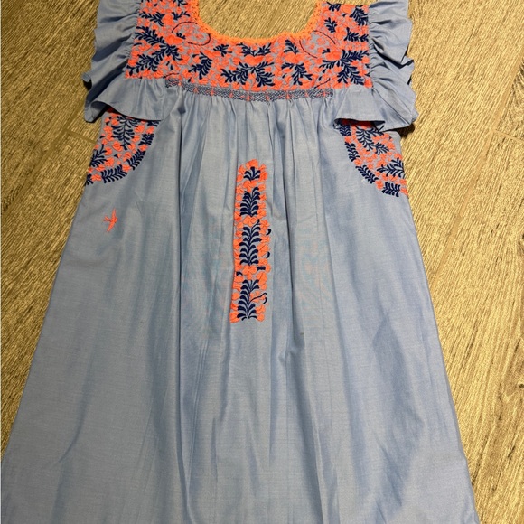 Mi Golondrina Coral and Blue Embroidered Dress - Picture 1 of 4